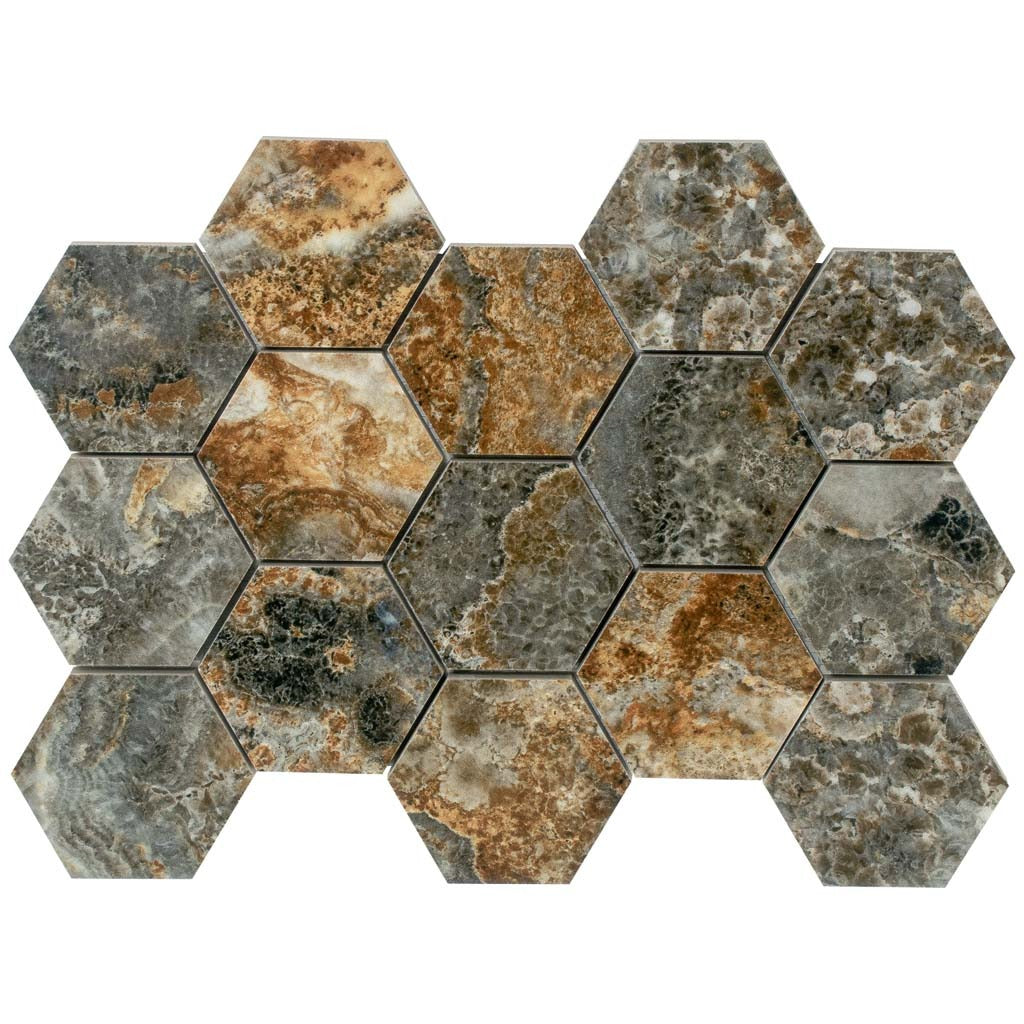 Brown 9 x 13 Polished Porcelain Mosaic Tile