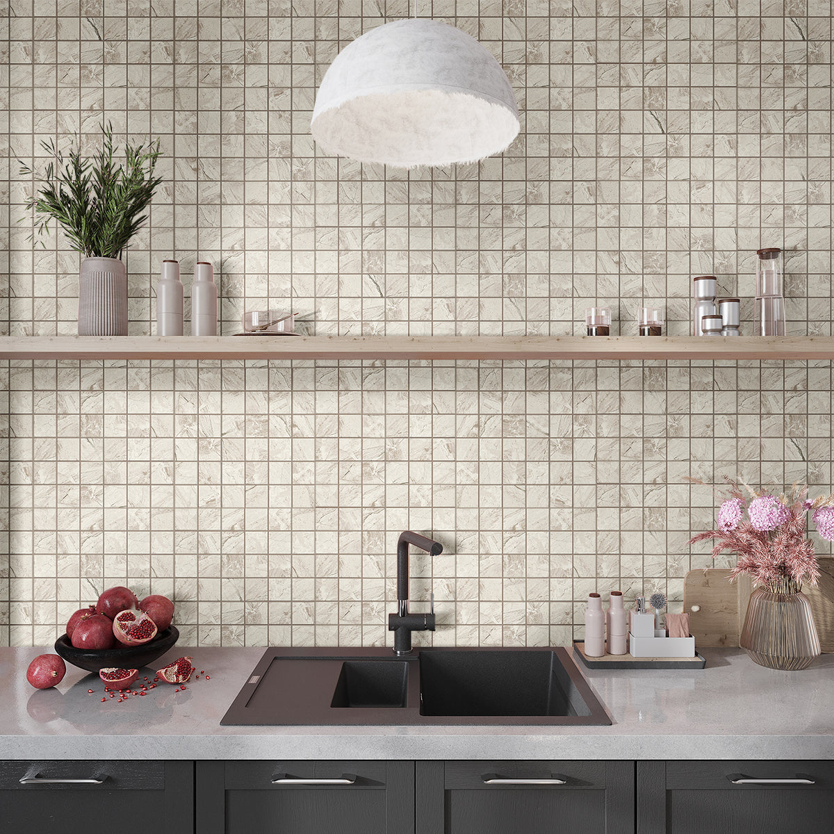 Stone Beige 12 x 12 Matte Porcelain Mosaic Tile