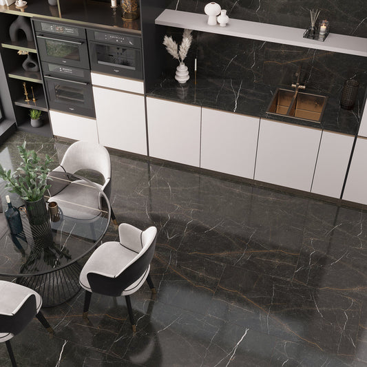 Sable Black 24 x 48 Polished Porcelain Large Tile - Sample