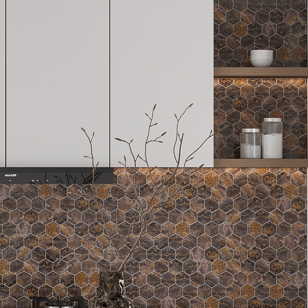Brown 9 x 13 Polished Porcelain Mosaic Tile