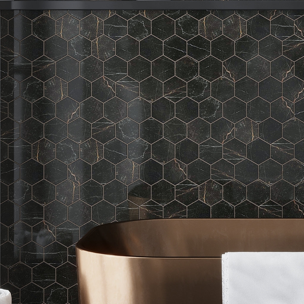 Sable Black 9 x 13 Polished Porcelain Mosaic Tile