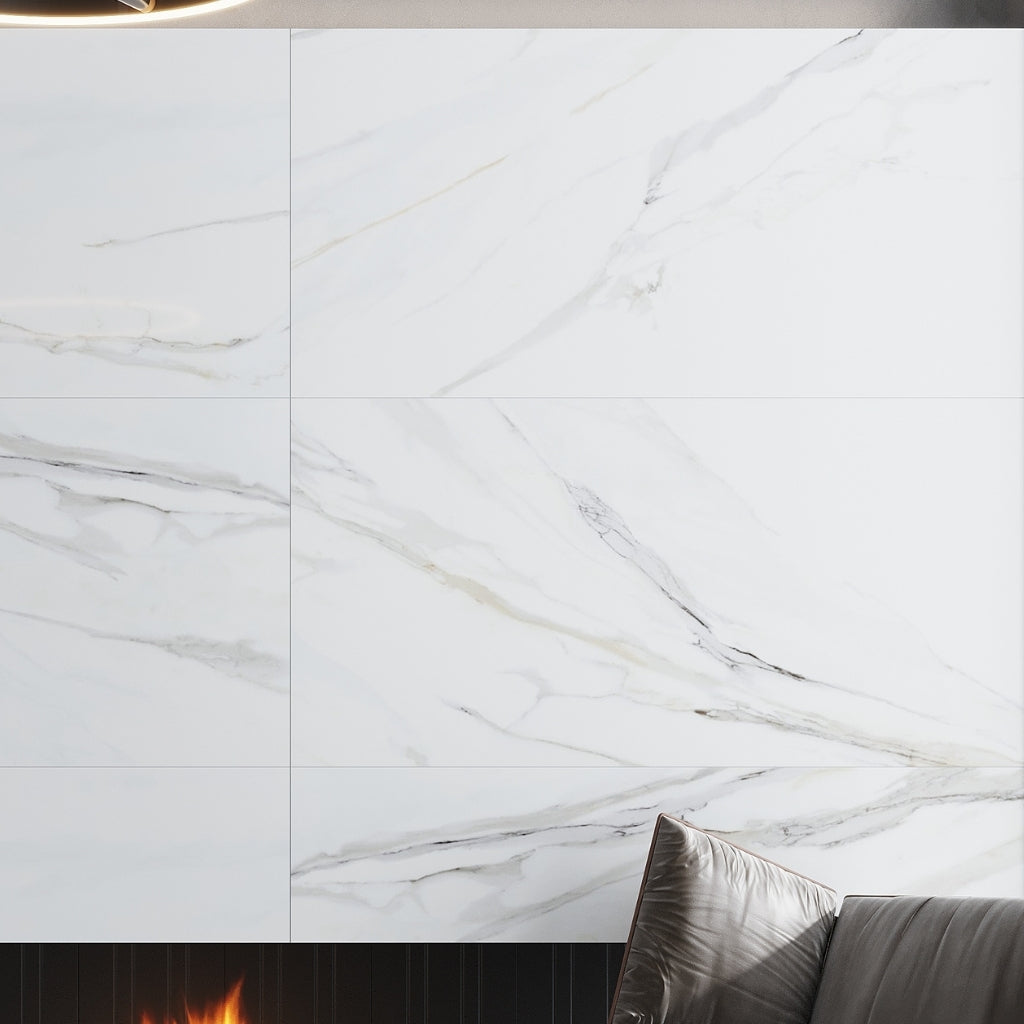 Pearl White 24 x 48 Polished Porcelain Large Tile