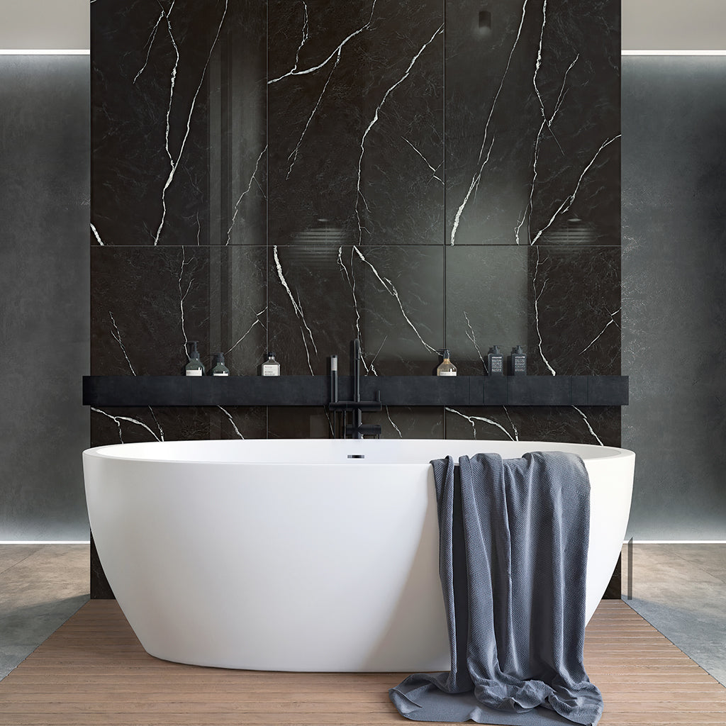 Black 24 x 48 Polished Porcelain Large Tile