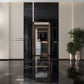 black 24x48 lappato porcelain large tile with subtle white veining and glossy finish