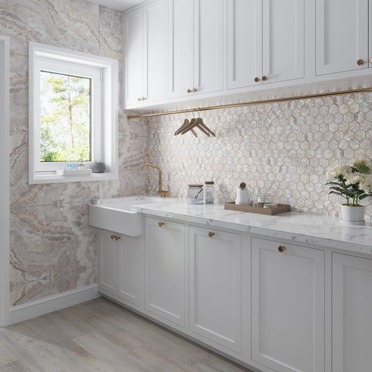 Light Taupe Beige 9 x 13 Polished Porcelain Mosaic Tile - Sample