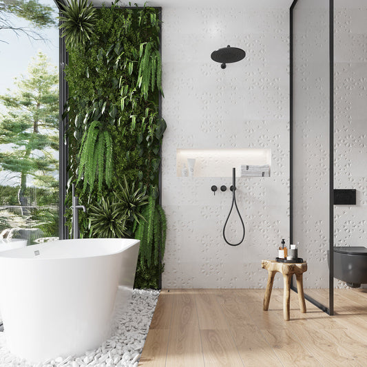 White 12 x 36 Matte Ceramic Floral Large Tile - Sample