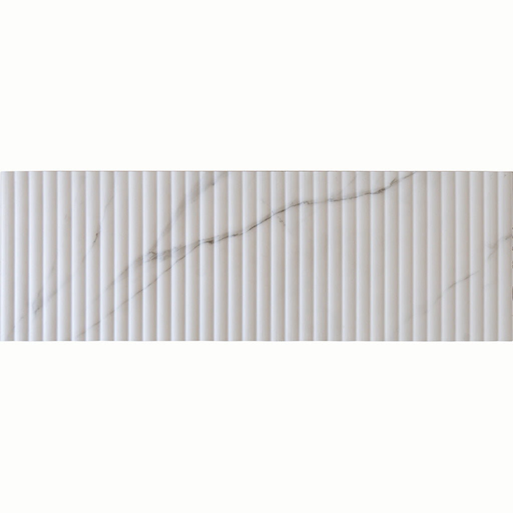 White 12 x 36 Matte Ceramic Fluted Large Tile