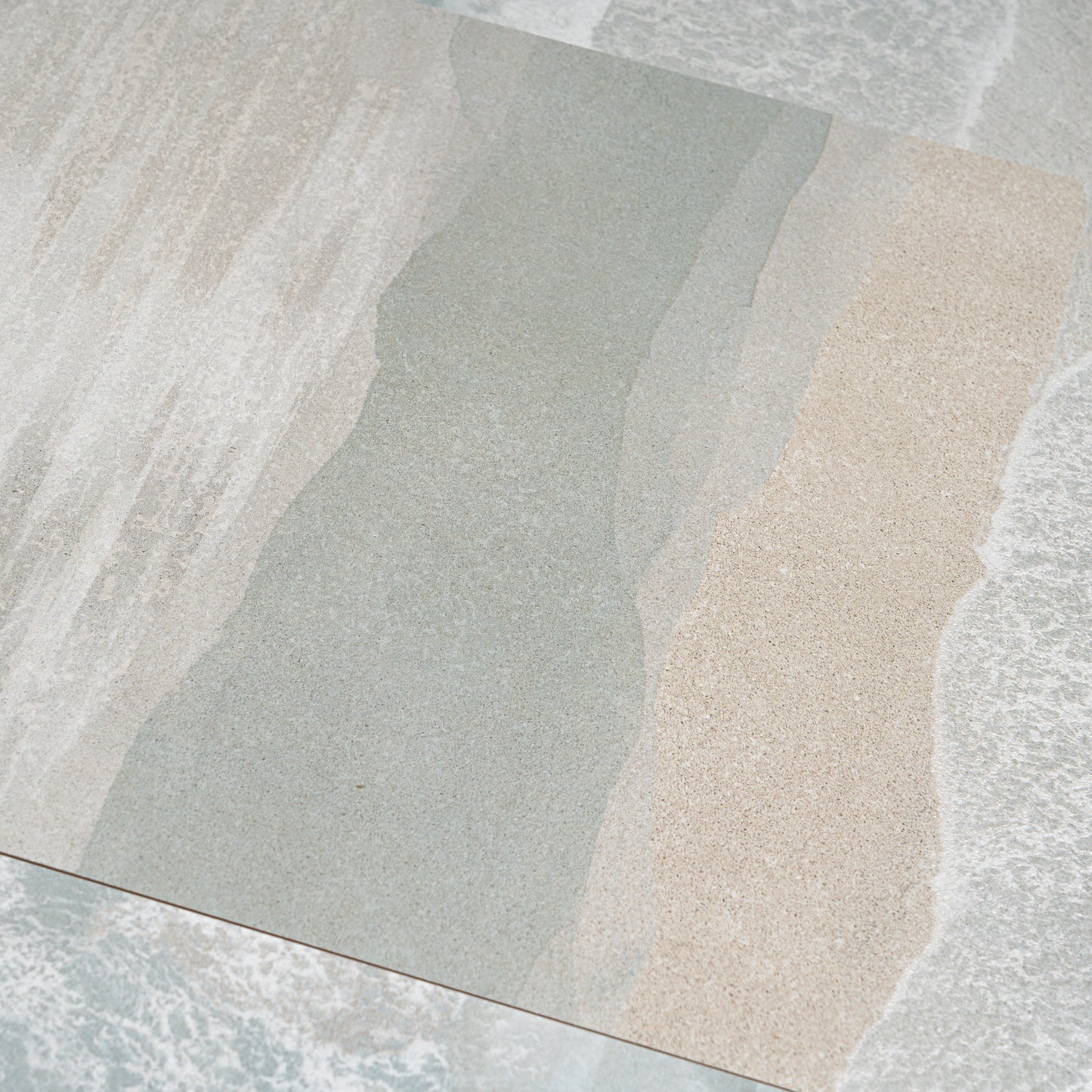 Misty Blue, Ivory Cream 16x48 Matte Ceramic Large Tile