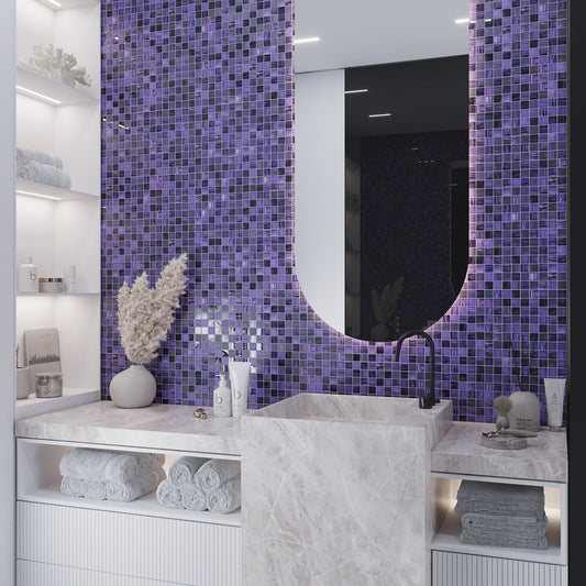 Purple 11 x 11 Glossy, Matte Glass Mosaic Tile - Sample