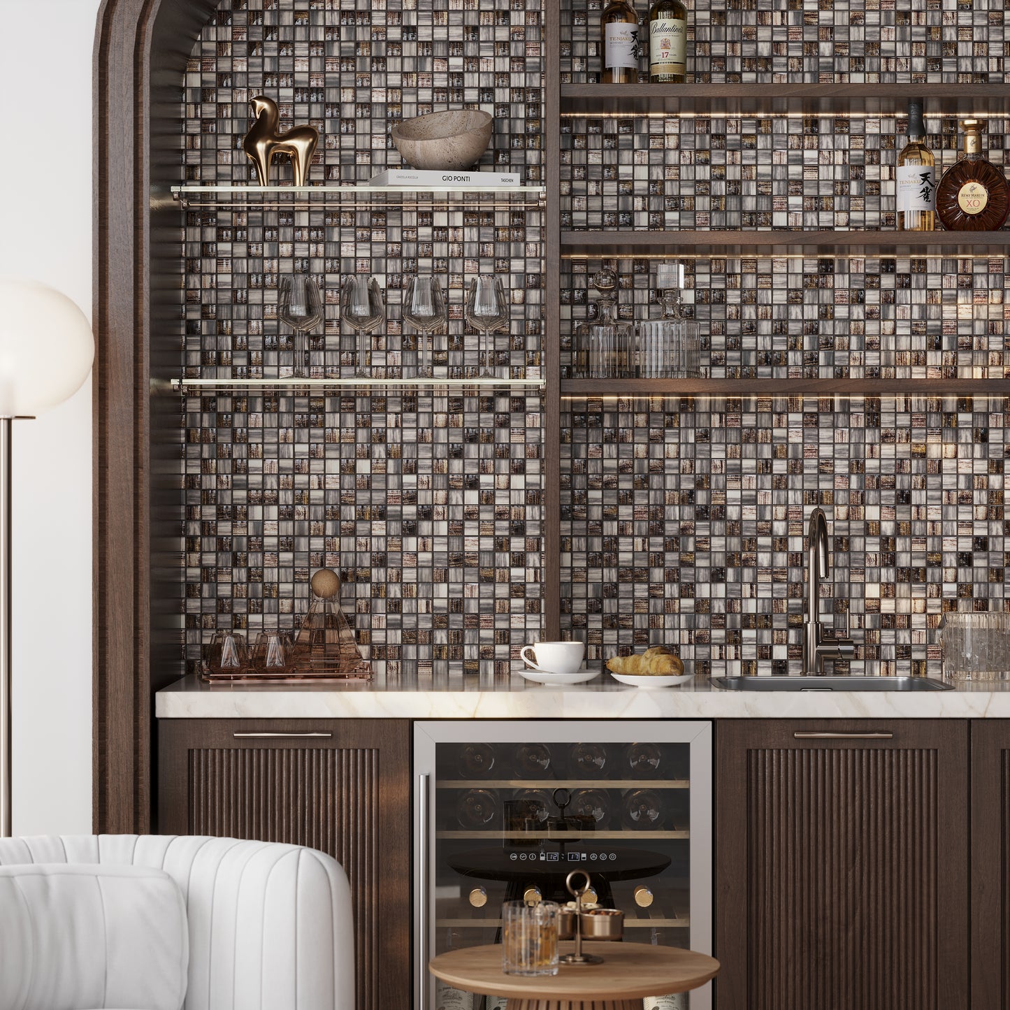 Brown 11 x 11 Glossy Matte Glass Mosaic Tile