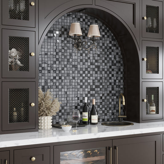 Black 11 x 11 Glossy, Matte Glass Mosaic Tile - Sample