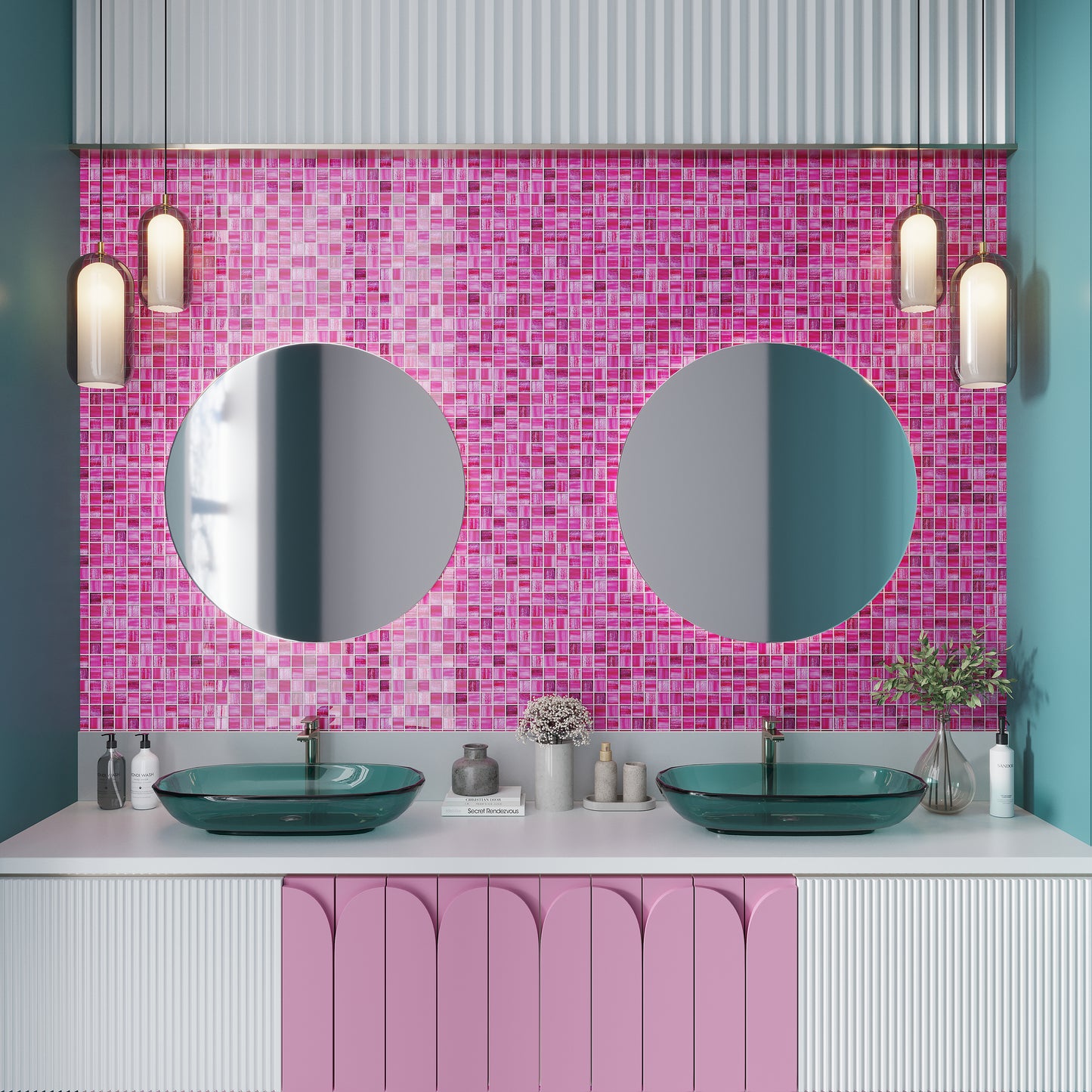 Fuchsia Pink 11 x 11 Glossy, Matte Glass Mosaic Tile