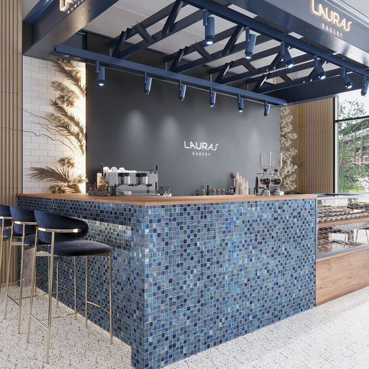 Blue 11 x 11 Glossy, Matte Glass Mosaic Tile - Sample