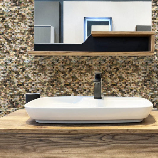 Beige and Brown 11 x 12 Polished Shell, Mother of Pearl Mosaic Tile - Sample