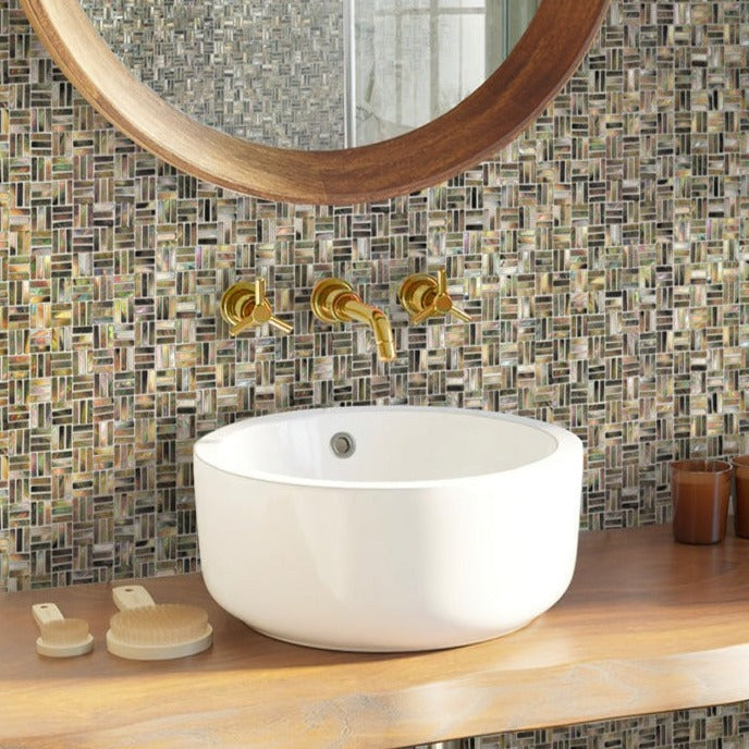 Beige and Brown 12 x 12 Polished Shell, Mother of Pearl Mosaic Tile