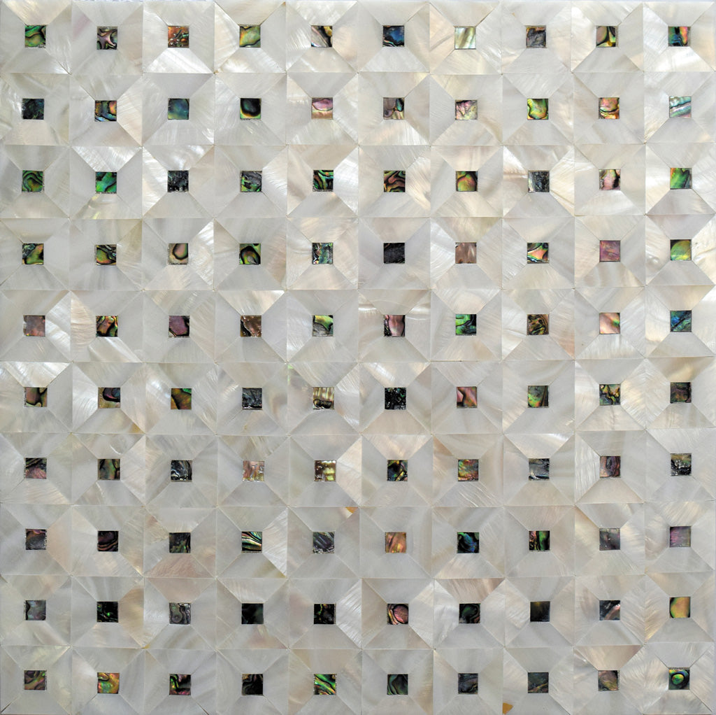 White 12 x 12 Polished Shell, Mother of Pearl Mosaic Tile