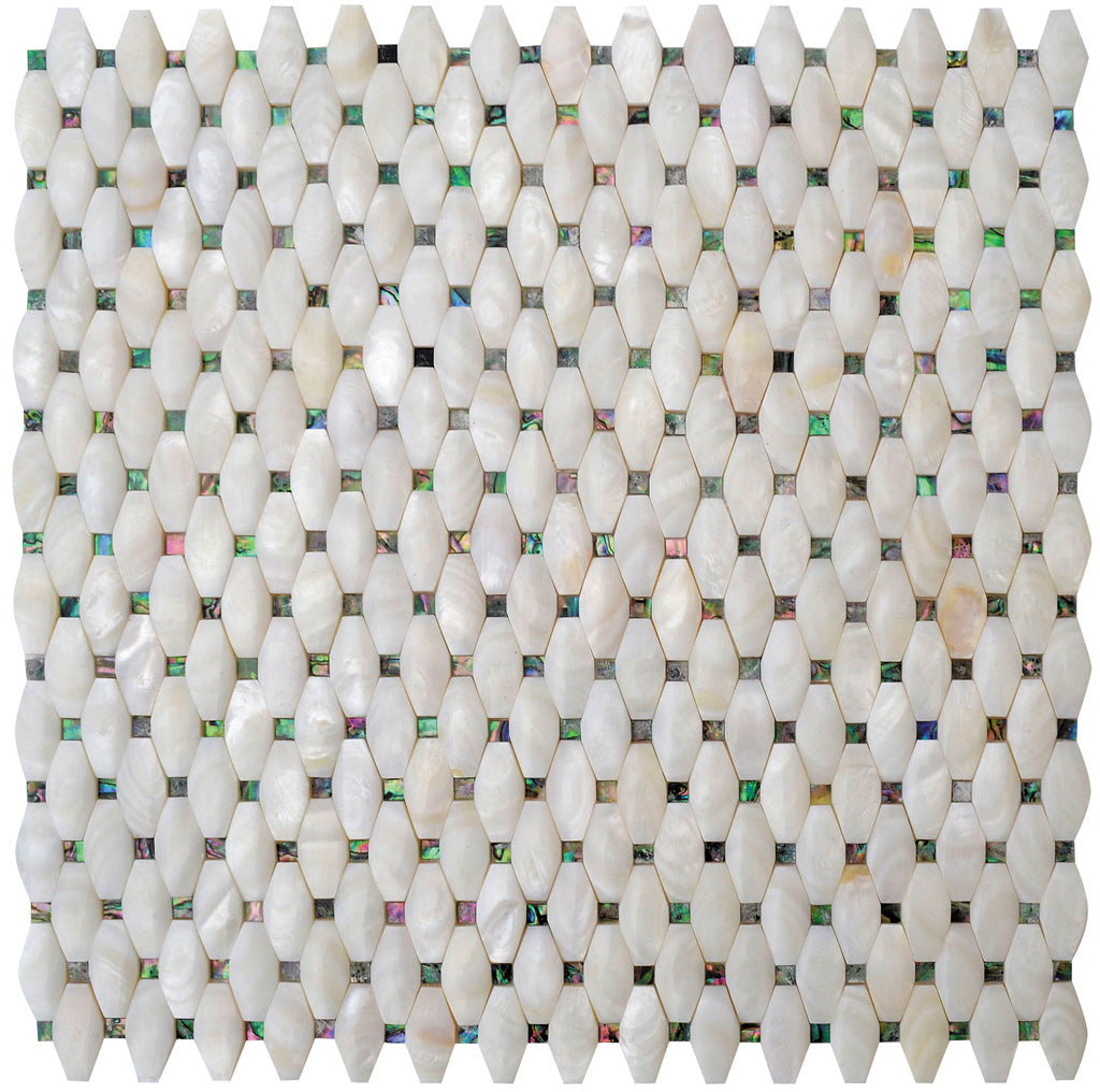 White 11 x 11 Polished Shell, Mother of Pearl Mosaic Tile