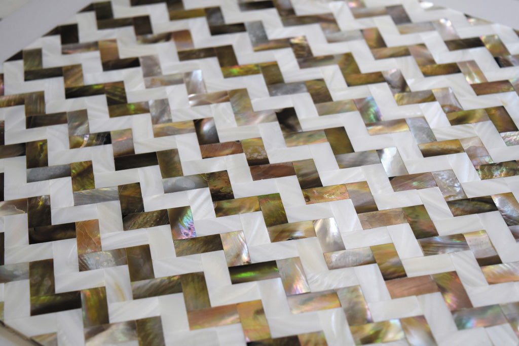 Brown and White 11 x 11 Polished Shell, Mother of Pearl Mosaic Tile