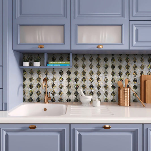 White 12 x 12 Polished Shell, Mother of Pearl Mosaic Tile - Sample