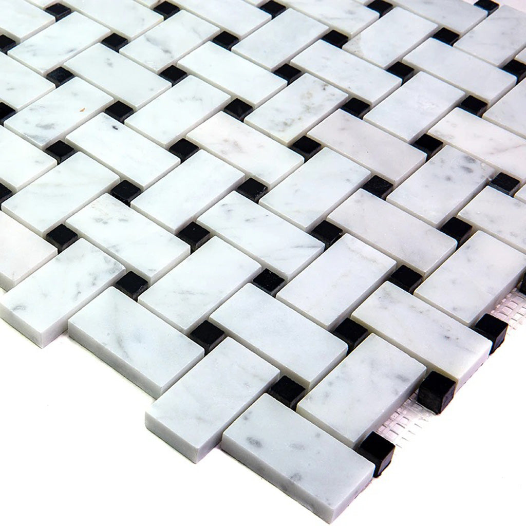 White 12 x 12 Polished Marble Mosaic Tile