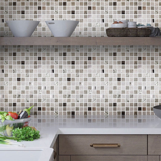 Light Gray 12 x 12 Polished, Textured Glass, Stone, Metal Mosaic Tile - Sample