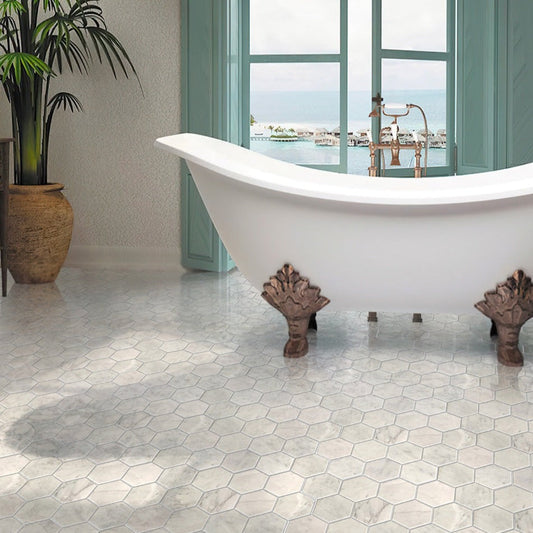 White 10 x 12 Polished Marble Mosaic Tile - Sample