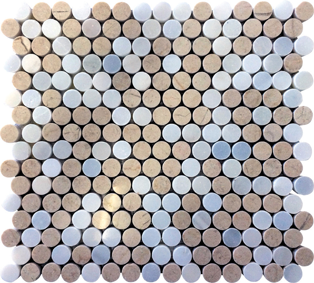 Gray and Beige 11 x 12 Polished Marble Mosaic Tile