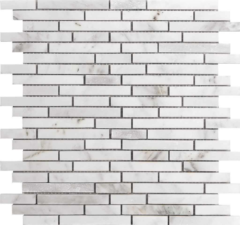 White 12 x 12 Polished, Split face Marble Mosaic Tile