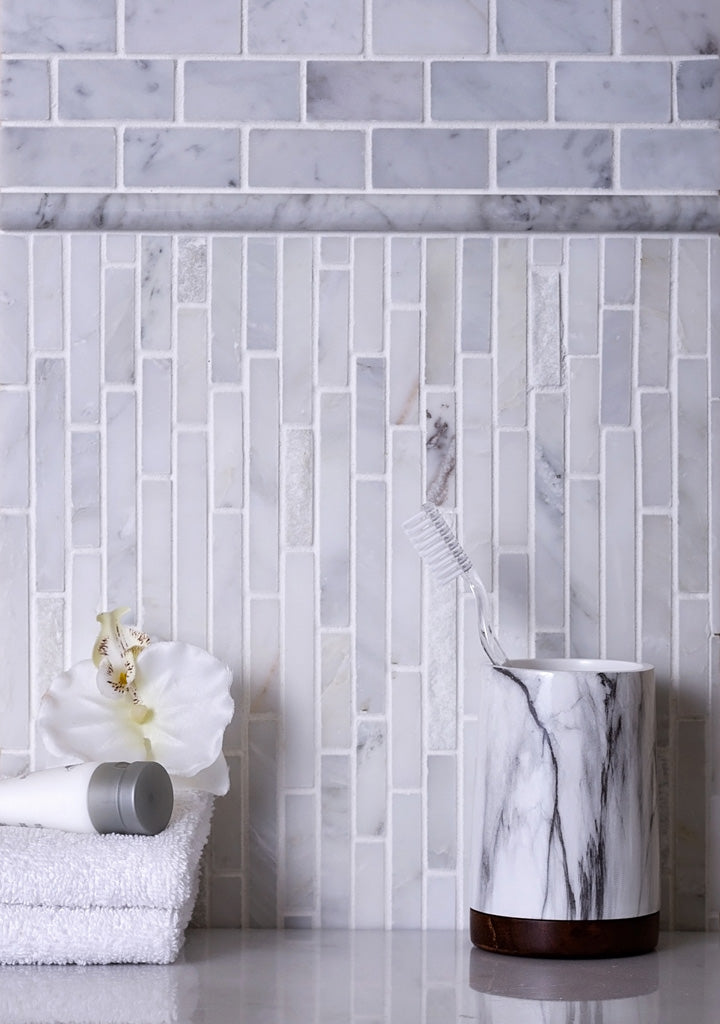 White 12 x 12 Polished, Split face Marble Mosaic Tile