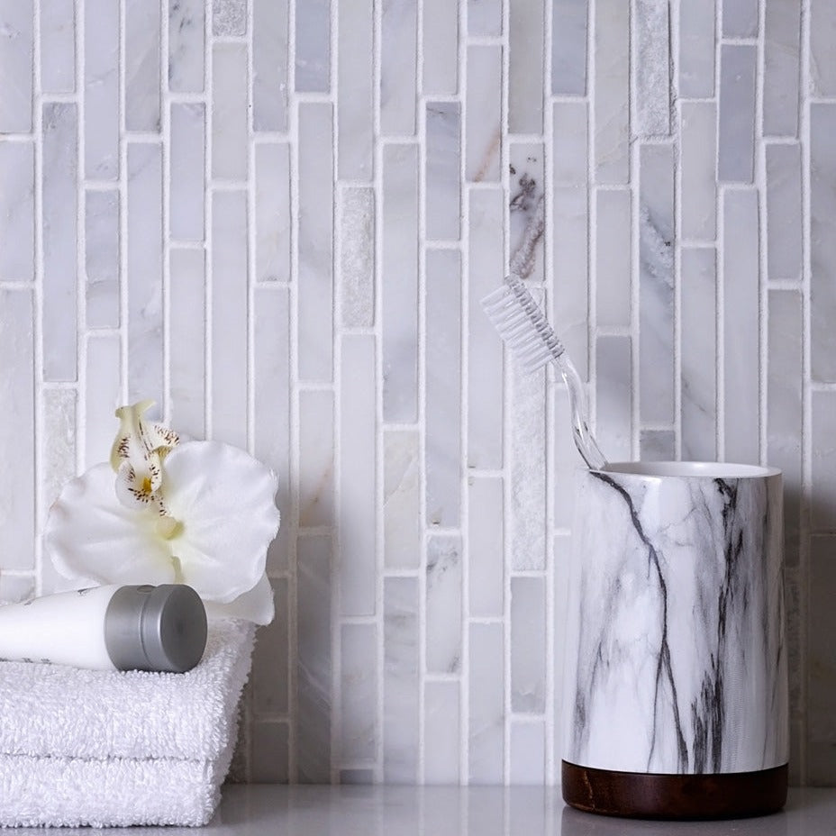 White 12 x 12 Polished, Split face Marble Mosaic Tile