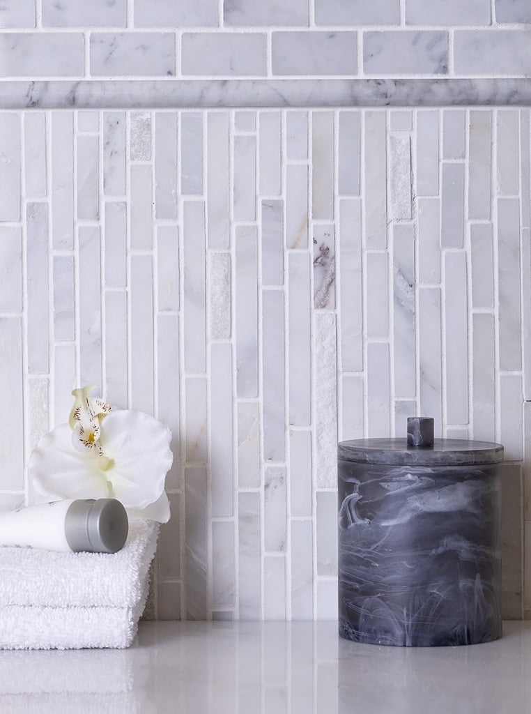 White 12 x 12 Polished, Split face Marble Mosaic Tile