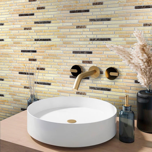 Beige 12 x 12 Polished, Split face Marble Mosaic Tile - Sample