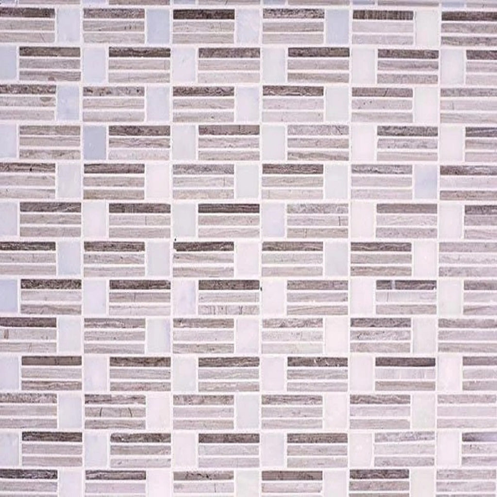 White and Beige 12 x 12 Polished Marble Mosaic Tile