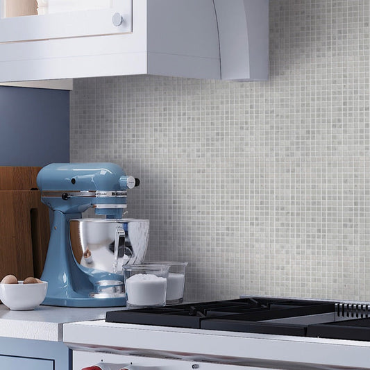 Powder White 12 x 12 Tumbled Marble Mosaic Tile - Sample