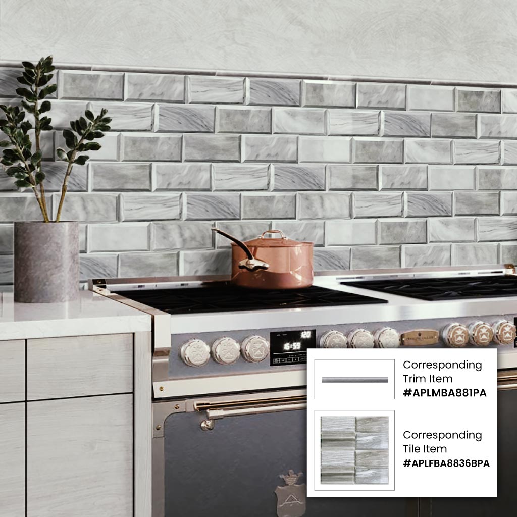 Gray 3 x 6 Polished, Beveled Marble Subway Tile