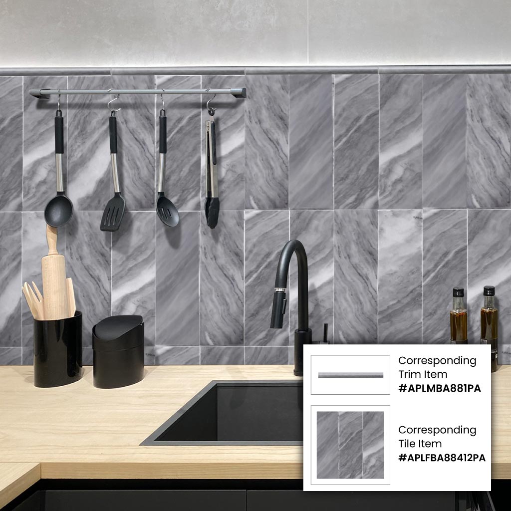 Gray 4 x 12 Polished Marble Subway Tile