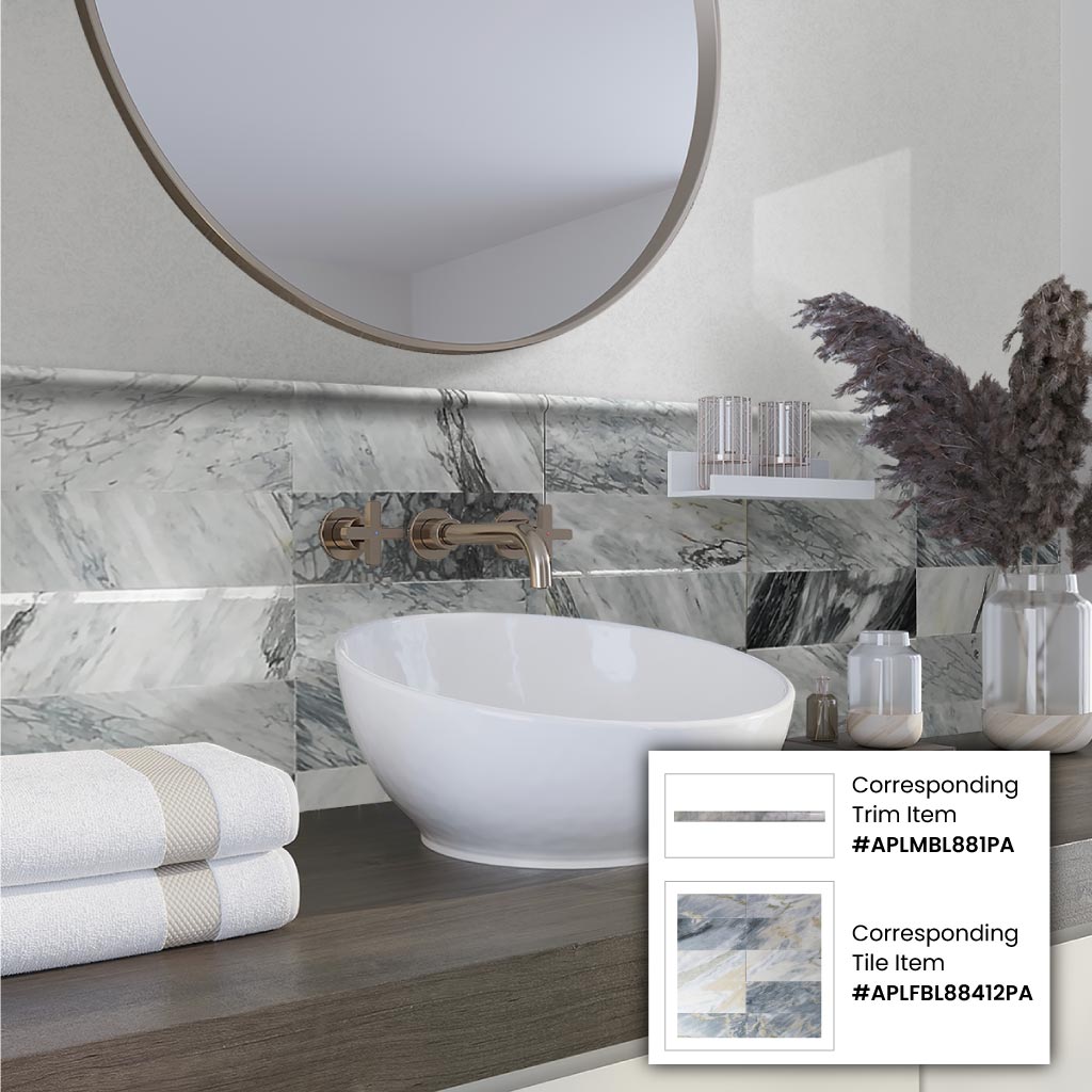 Cloud Gray 0.5 x 12 Polished Marble Pencil Trim - Sample