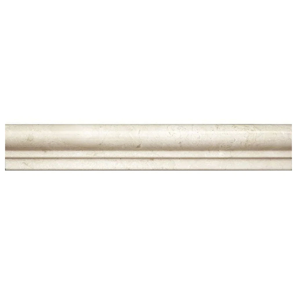 Beige 2x12 polished Crema Marfil marble chair rail trim with smooth rounded profile