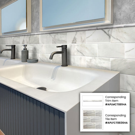 White 0.5 x 12 Honed Marble Pencil Trim - Sample