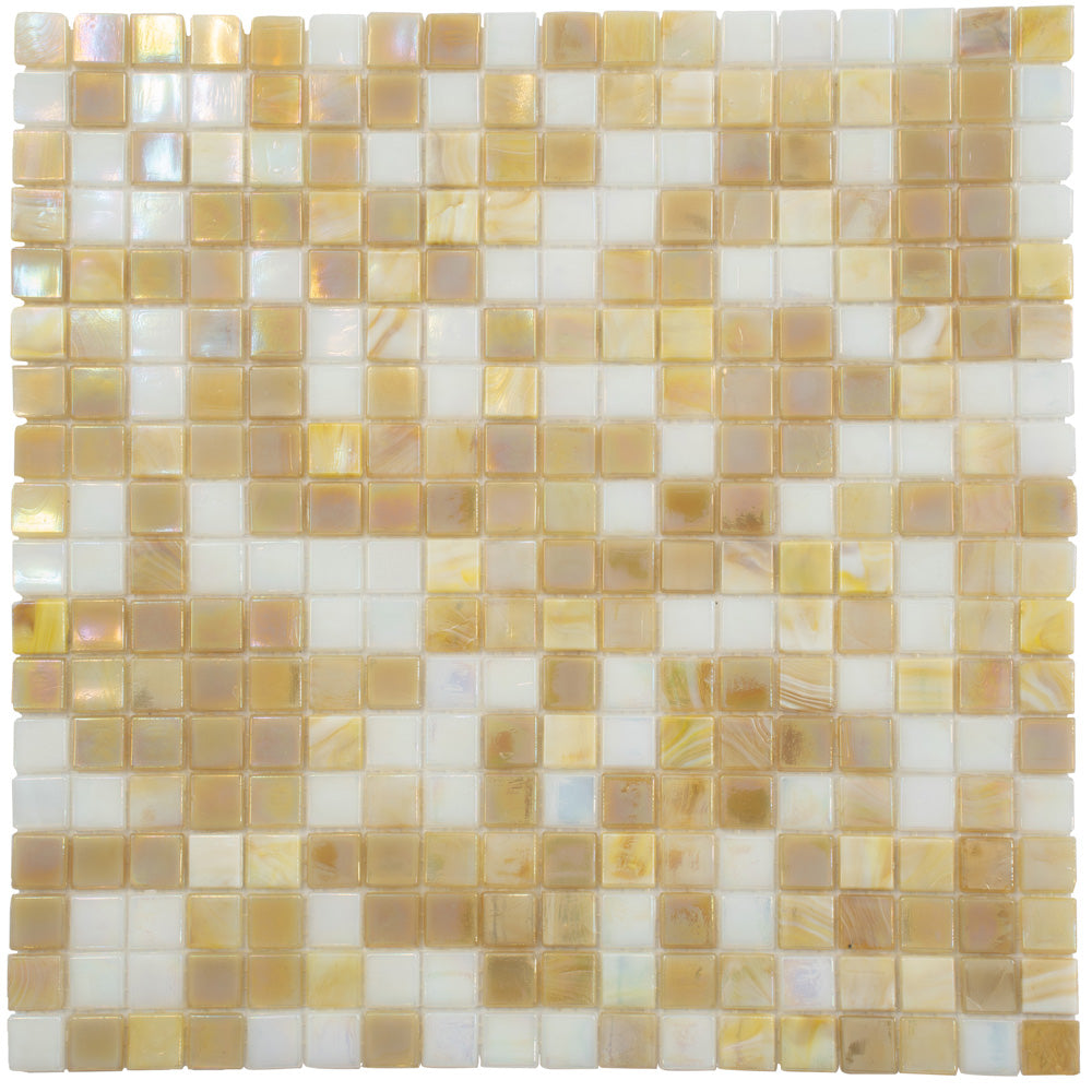 Yellow Gold and White 12 x 12 Glossy Glass Mosaic Tile