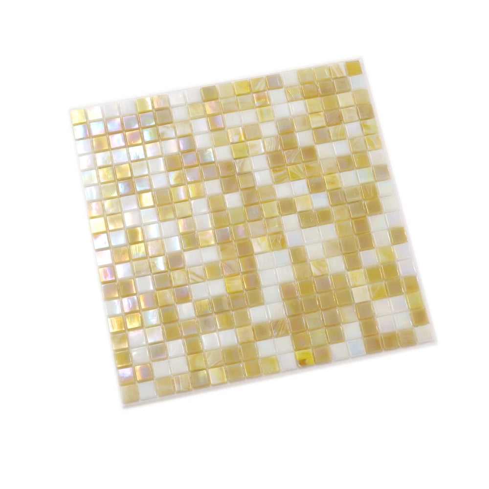 Yellow Gold and White 12 x 12 Glossy Glass Mosaic Tile