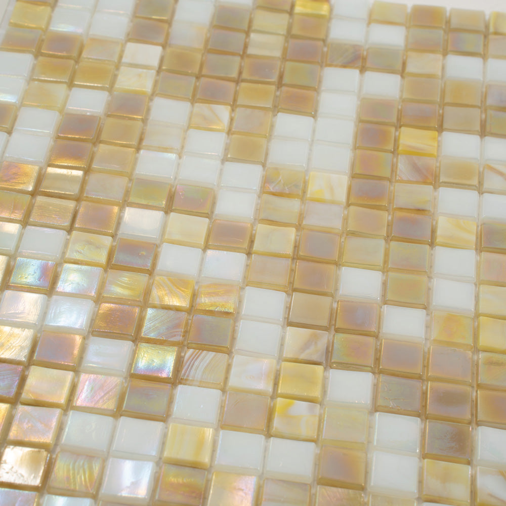 Yellow Gold and White 12 x 12 Glossy Glass Mosaic Tile