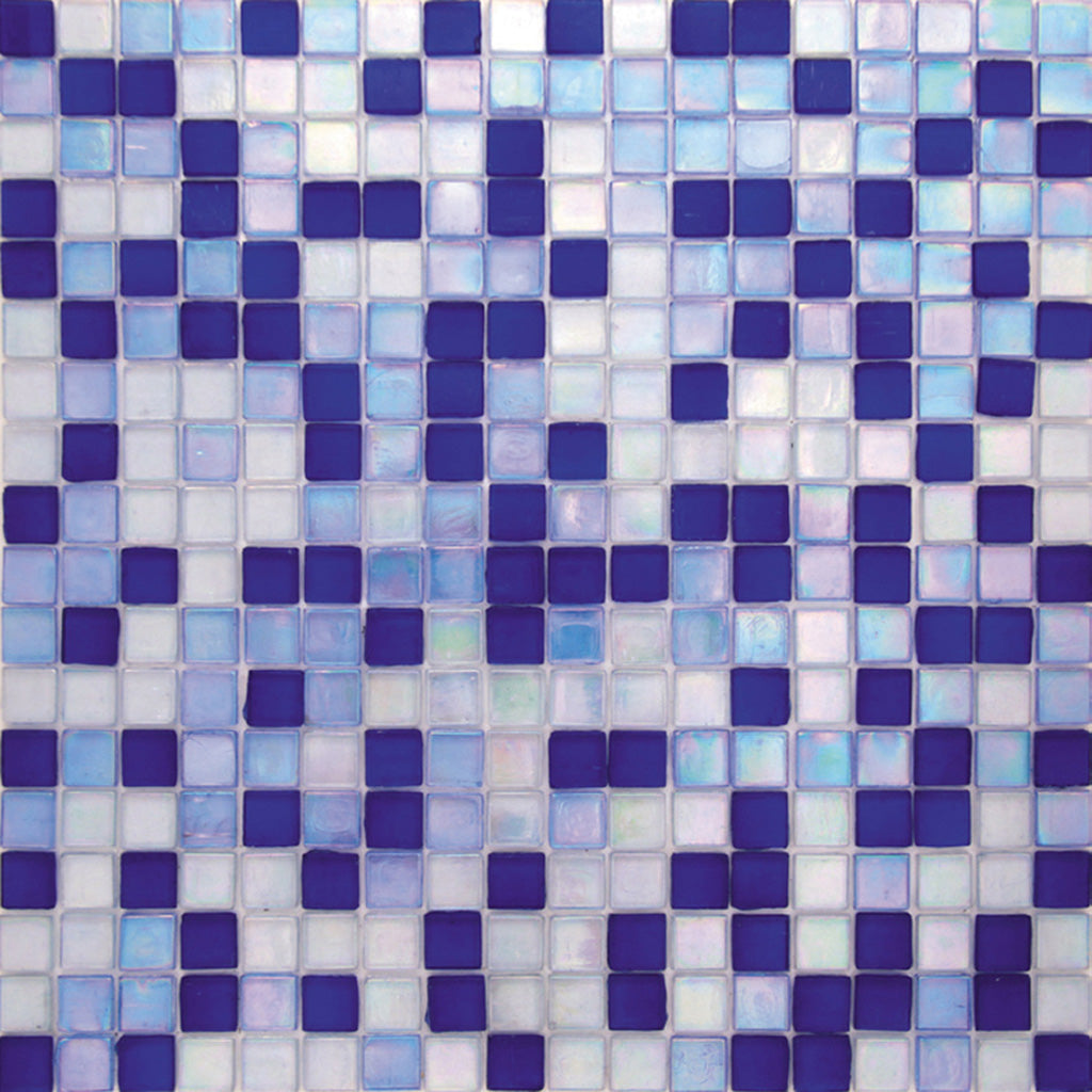 Royal Blue and White 12 x 12 Glossy Glass Mosaic Tile