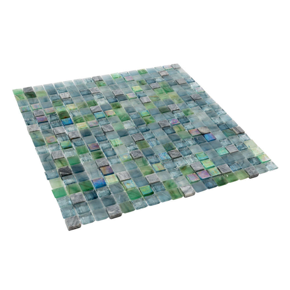 Stone Blue and Green 12 x 12 Glossy Glass Mosaic Tile