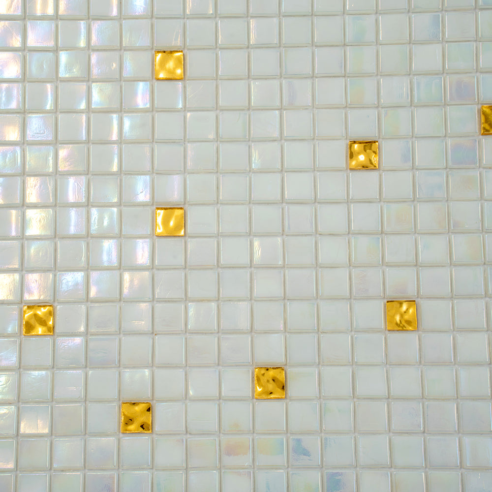 White and Gold 12 x 12 Glossy Glass Mosaic Tile