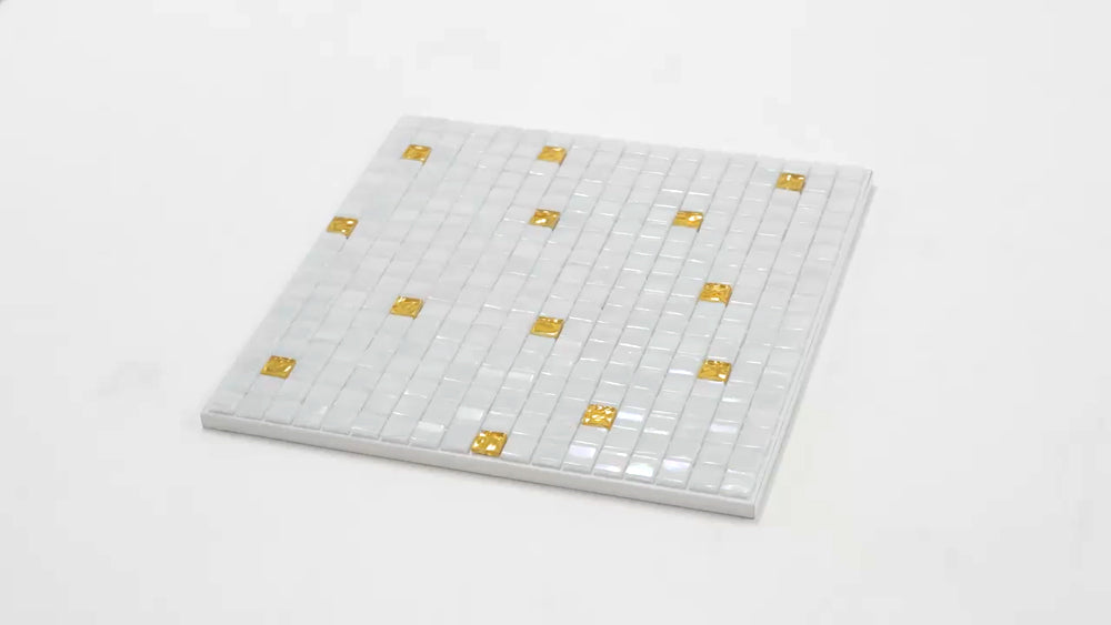 White and Gold 12 x 12 Glossy Glass Mosaic Tile