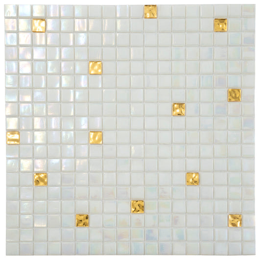 White and Gold 12 x 12 Glossy Glass Mosaic Tile - Sample