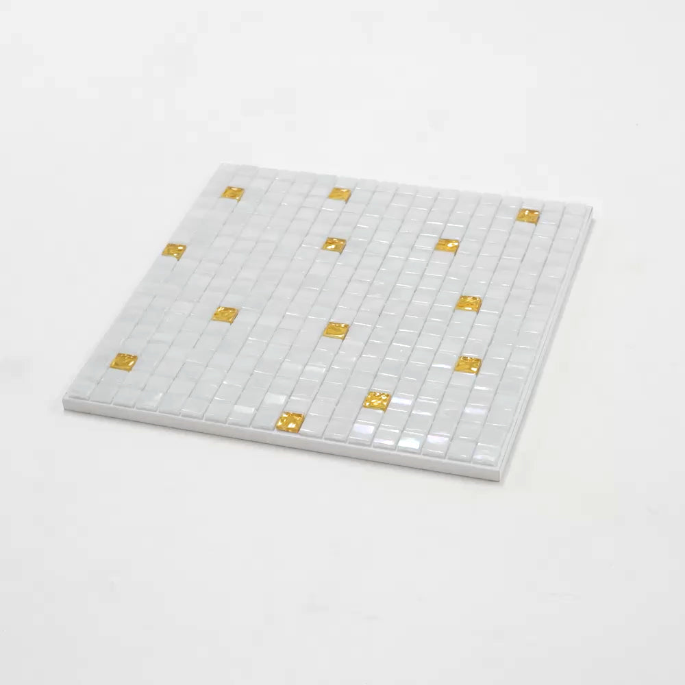 White and Gold 12 x 12 Glossy Glass Mosaic Tile