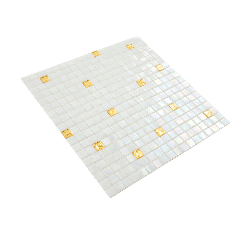 White and Gold 12 x 12 Glossy Glass Mosaic Tile