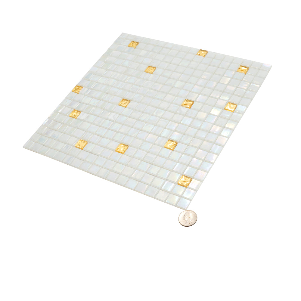 White and Gold 12 x 12 Glossy Glass Mosaic Tile